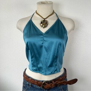Teal Halter Neck Silk Top